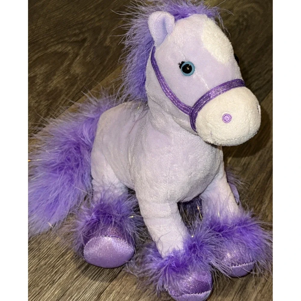 Vtg Animal Alley Baby Pony Horse Purple Sparkle Feathers Soft 10
